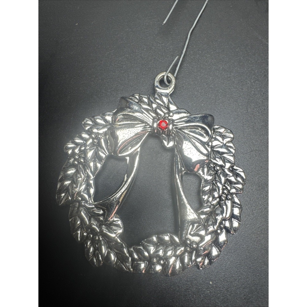 Regentโ Square Silver Plated WREATH Christmas Tree Ornament w/ Swarovski Crystal